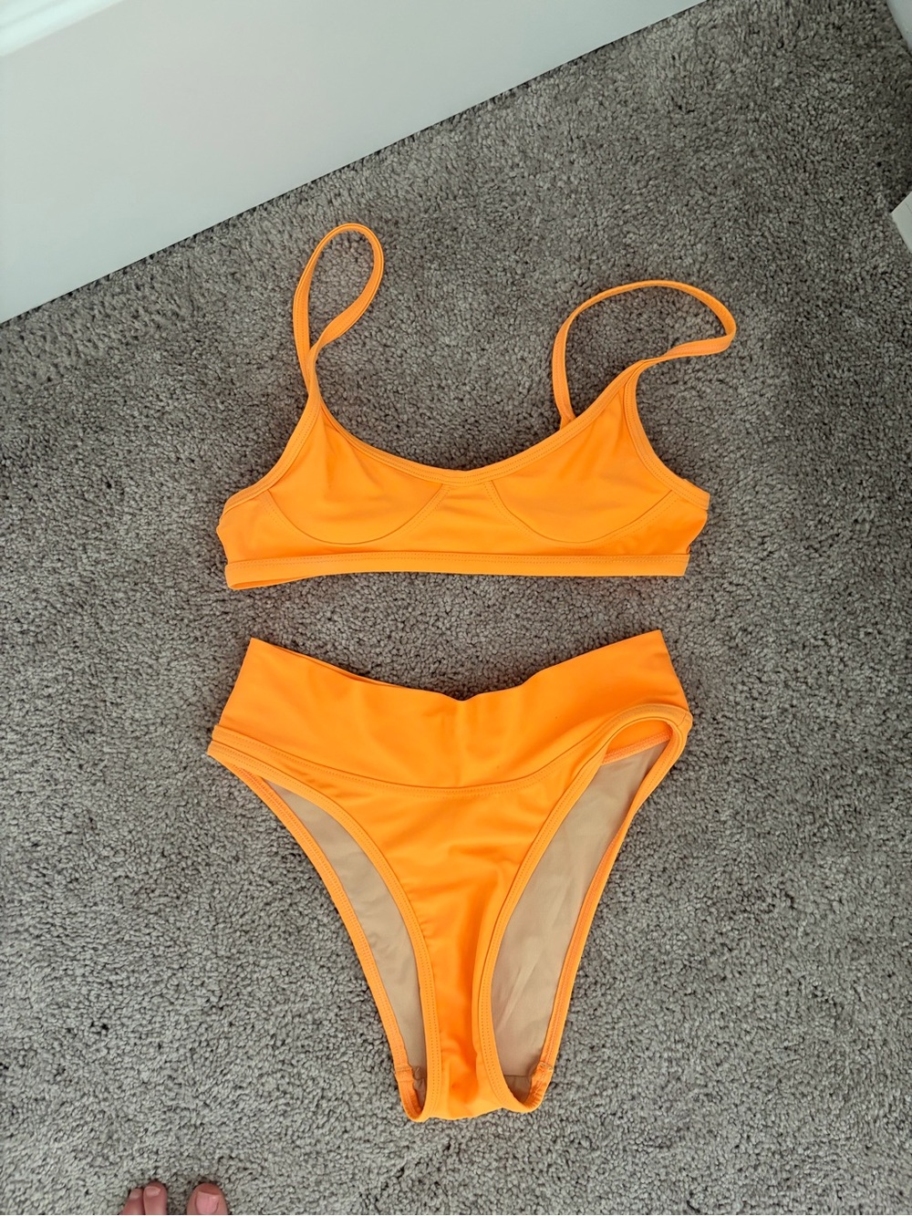 Orange High-Waist Bikini Set - Vibrant Orange Two-Piece